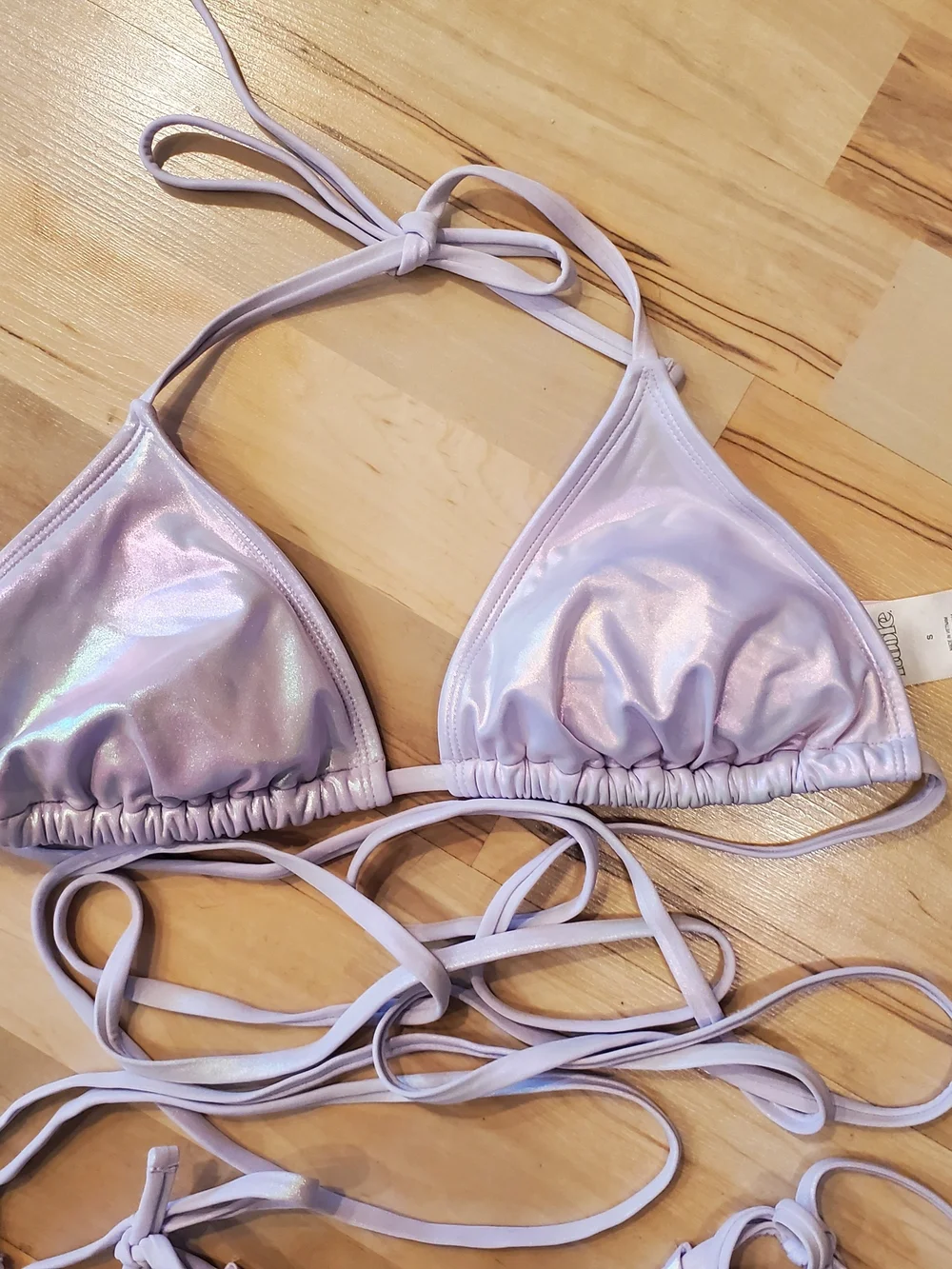 NWT Light Lavender Iridescent Extreme Wrap Ties Triangle Top With Cheeky Bottoms